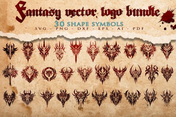 Fantasy Vector Logo BUNDLE - Gaming SVG for Graphics & Crafts