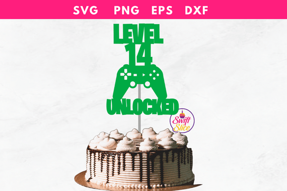 Level 14 Unlocked Gaming Cake Topper SVG for Graphics and Crafts