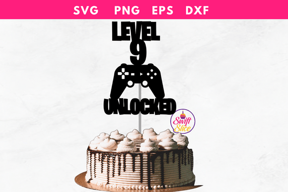 Level 9 Unlocked Gaming Cake Topper Svg for Crafts and Graphics